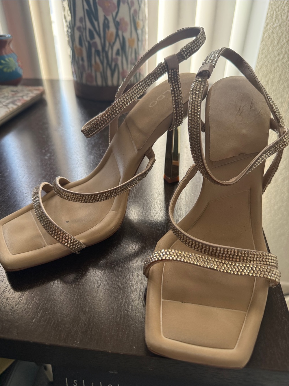 Aldo Nude Crystal-Strap High Heel Sandals